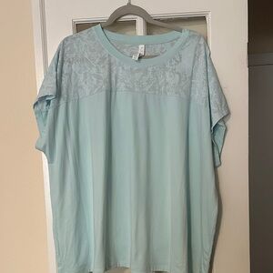 Livi Active Light Mint Lace Yoke Short Sleeve Tee